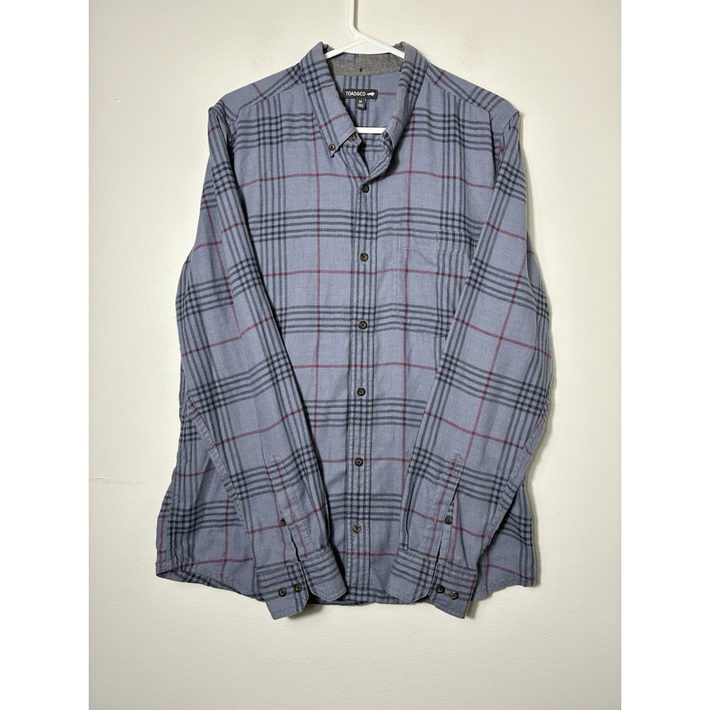 Toad & Co Men's Button Up Plaid Shirt Sz M Long Sleeve Gray Preppy Outdoor